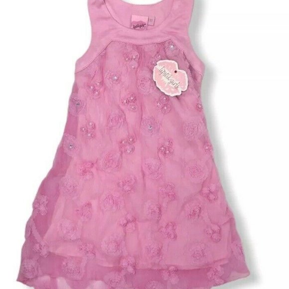 Lipstik Girls Pink Sleeveless Floral Ruffle Dress - Picture 2 of 8
